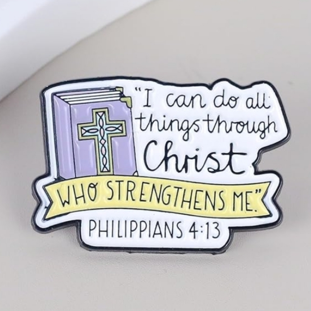 Philippians 4:13 Enamel Pin - Purple Bible & Yellow Banner